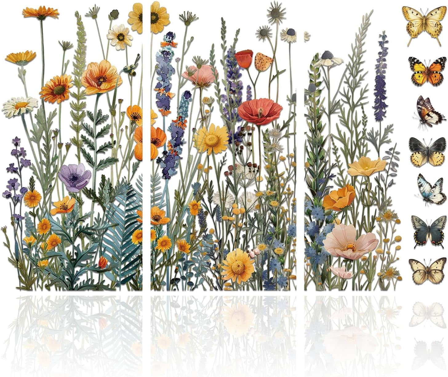 3Pcs Wildflowers Furniture Transfer 6x12inch Butterflies and Flowers