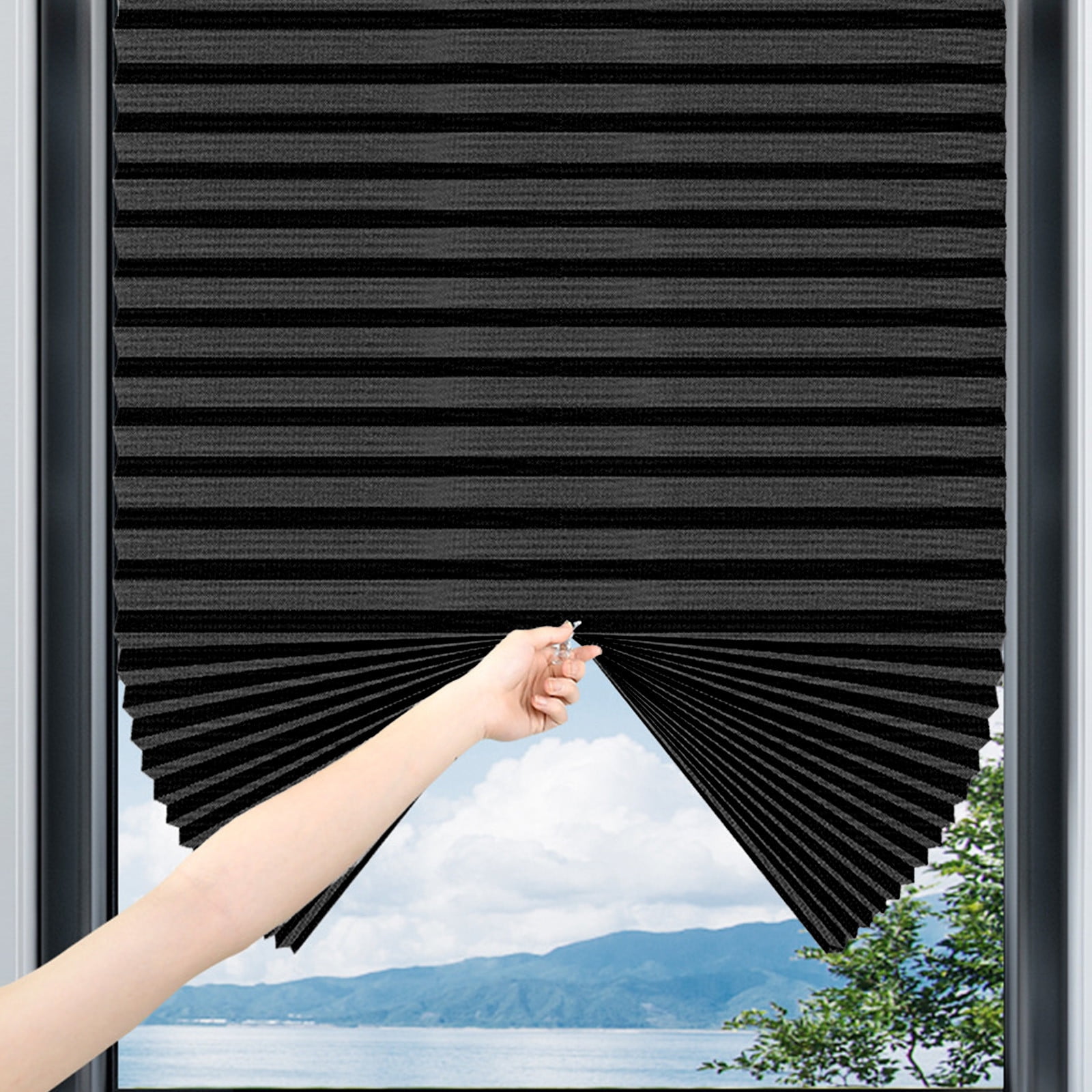 3Pcs Window Blinds Cordless Blackout No Drill Cut to Size Clip On Stick On Self Adhesive Temporary Blinds Pleated Paper Blinds for Windows Doors Shades for Home Nursery Bedroom Kitchen Bathroom
