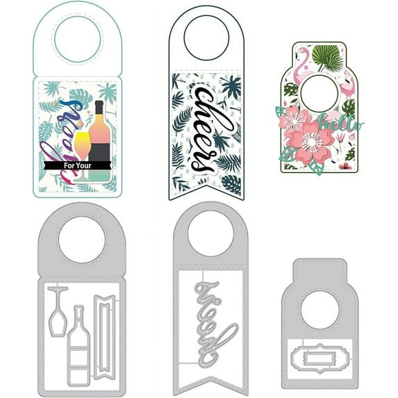 3Pcs Wine Glass Hangtag Carbon Steel Cutting Dies Stencils Cheers Metal Cutting Dies Card Embossing for DIY Scrapbooking Photo Album Decorative Paper Card