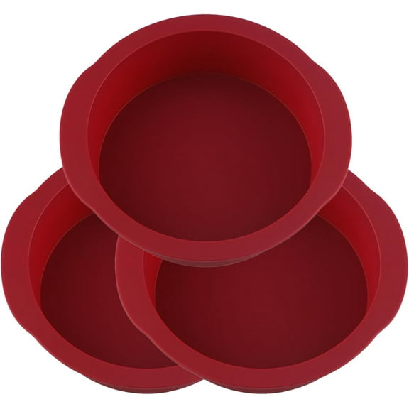 3Pcs Wine Red Silicone Round Cake Pans Set,Non Stick Bread Pan for Baking Cake,3Size Round Cake Pan for Cheese Cake,Rainbow Cake and Chiffon Cake