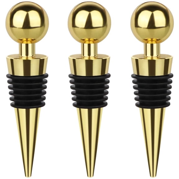 3Pcs Wine Stopper Bottle Stopper, Stainless Steel Wine Saver, Reusable Wine Bottle Corks Used for Gift, Bar, Holiday Party, Wedding Keep Wine Fresh ( Gold )