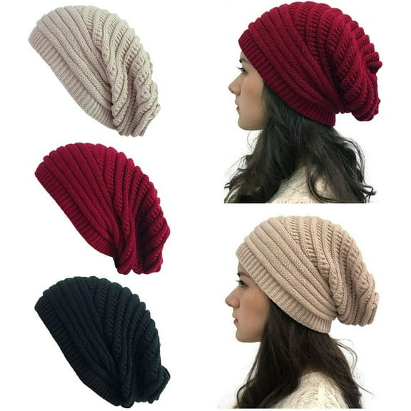 3Pcs Winter Hats for Women, Warm Chunky Soft Cable Knit Womens Beanie Hats