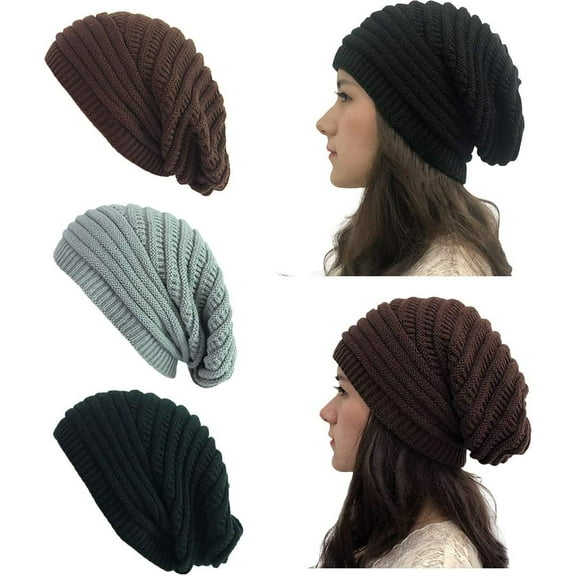 3Pcs Winter Hats for Women, Warm Chunky Soft Cable Knit Womens Beanie Hats