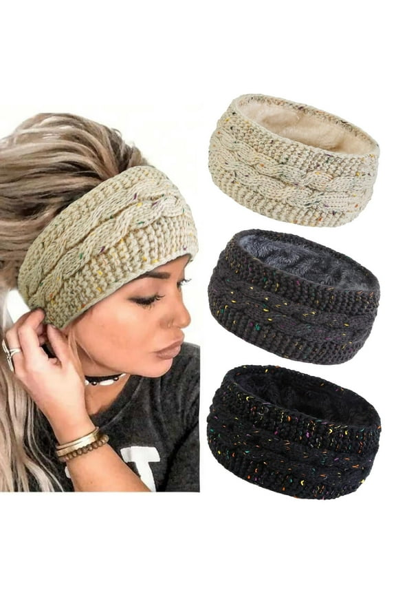 3Pcs Winter Headbands for Women Ear Warmers, Warm Headbands for Women Winter Accessories for Women, Cold Weather Headbands for Women Fleece Lining Headbands Christmas Gifts