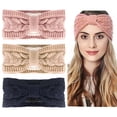 thumbnail image 1 of MINKUROW 3Pcs Winter Knitted Headband,Elastic Chunky Thickened Crochet Braided Hair Band Ear Warmer for Women Outdoor Sports Skiing Running, 1 of 7