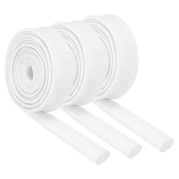 3Pcs Wire Insulation Braid  Fire Sleeve,3.28Ft-8mm ID White, High Temp Silicone Coated Fiberglass Sleeving