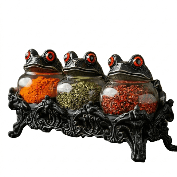 3Pcs Witchy Frog Apothecary Spice Jar Set of 3, Handcrafted Frog Spice Jars for Salt, Pepper, and Herbs, 2026 Unique Vintage Jars with Frog Lids, Gothic Food Storage Containers with Figurines (Frog)