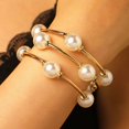 thumbnail image 1 of 3Pcs Women Bracelet Adjustable Opening Design Imitation Pearl Stacking Bracelet Anti-Fading Alloy Versatile Jewelry Gift, 1 of 8