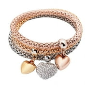 EUDGS 3Pcs Women Charm Pulseiras Heart Pendant Bracelet Fashion Multilayer Bracelet Rechargeable for Men Tassel Earrings for Women Rhinestone Necklaces Womens Bride Set Jewelry for Women Elegant Jewelry Set