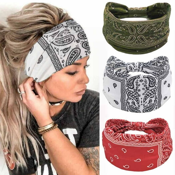 3Pcs Women Headbands Wide Turban Knotted Head Bands African Thick Head Wraps Yoga Running Workout Hairbands Hair Scarf Elastic Hair Fashion Accessories for Women and Girls