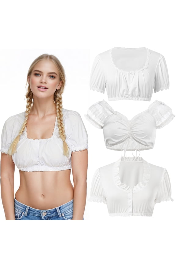 3Pcs Women's Bavarian Dirndl Blouse - Oktoberfest Crop Top for Traditional Costume & Beer Festival