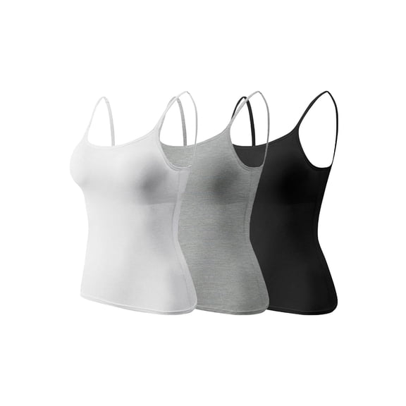 3Pcs Women's Camisole Tank Tops With Built-in Bra Adjustable Straps