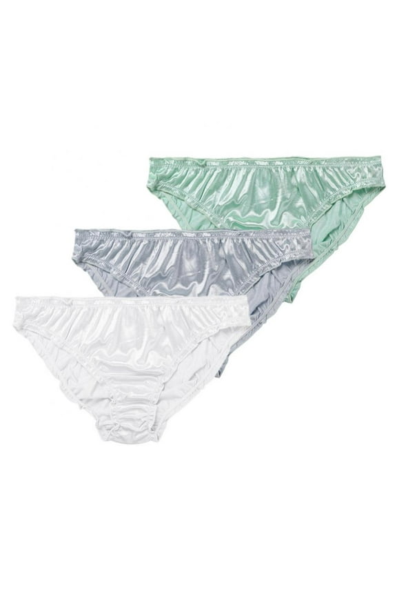 3Pcs Women's Satin Panties Comfortable Bikini Briefs Frill Trim Elastic Panty