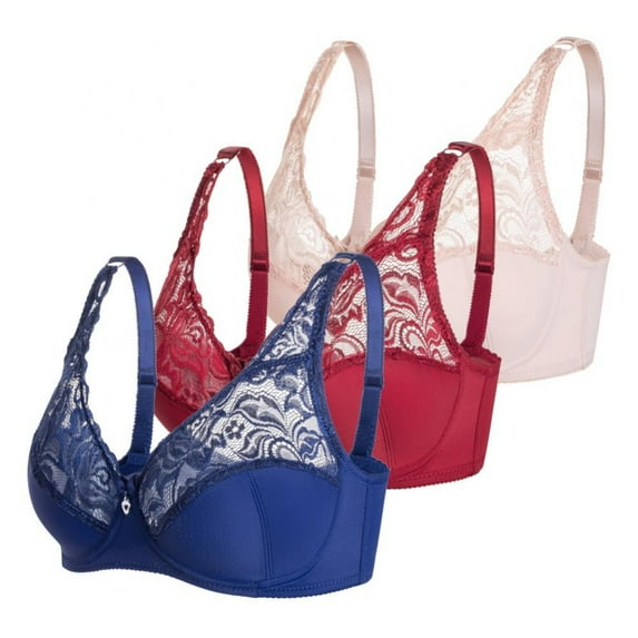 3Pcs Women's Sexy Lace Bra See Through Minimizer Bras Plus Size Sheer Underwire