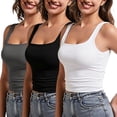 thumbnail image 1 of 3Pcs Women's Square Neck Wide Strap Slim Cropped Tank Top, Basic Sleeveless Camisole, 1 of 7