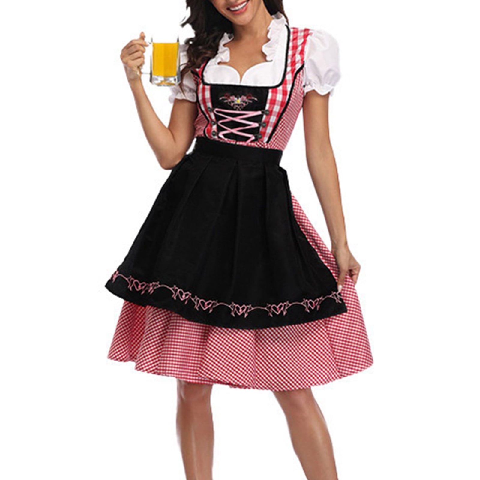 3Pcs Womens German Bavarian Oktoberfest Costumes,Dirndl Dress Apron — free download