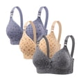 thumbnail image 1 of 3Pcs Womens Wireless Bras MultipackFloral Printed Plus Size Full-Coverage Comfort Underwear No Underwire Bra for Old Women (3XL48/110CD, H), 1 of 2