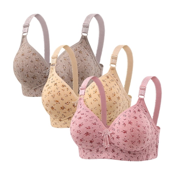 3Pcs Womens Wireless Bras MultipackFloral Printed Plus Size Full-Coverage Comfort Underwear No Underwire Bra for Old Women (XL（44/100CD）, D)