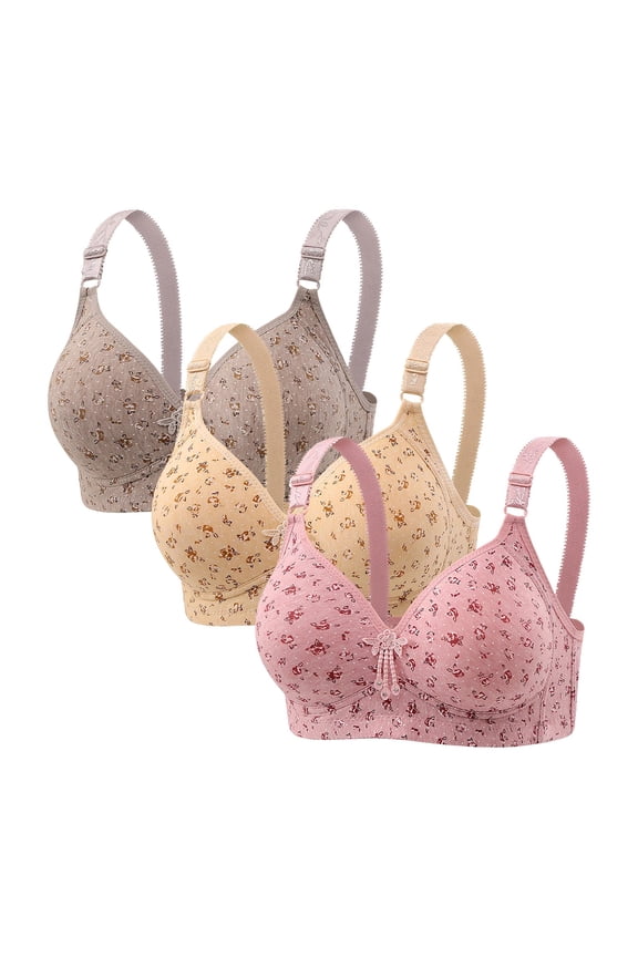 3Pcs Womens Wireless Bras MultipackFloral Printed Plus Size Full-Coverage Comfort Underwear No Underwire Bra for Old Women (XL（44/100CD）, D)