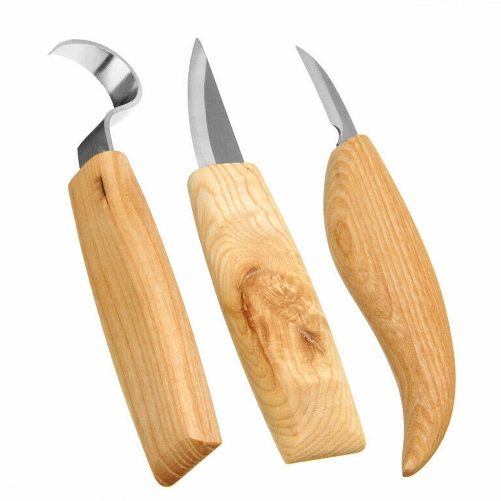 3Pcs Wood Carving Knife Cutter Whittling Hook Kit 155mm DIY Craft Hand Tools Set