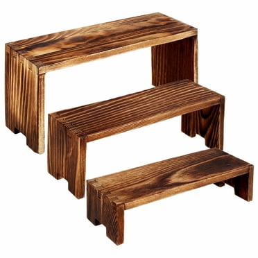 FKSZLL 3Pcs Wood Display Risers Rectangular Pine Display Stands Stackable Wood Cake Display Riser Stands Decorative Display Rack Shelf Organizer for Flowers Desserts Cupcake Dolls