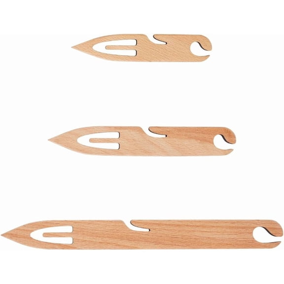 3Pcs Wood Knitting Looms Shuttles Set Saddle Brown 30x3x0.6cm for DIY