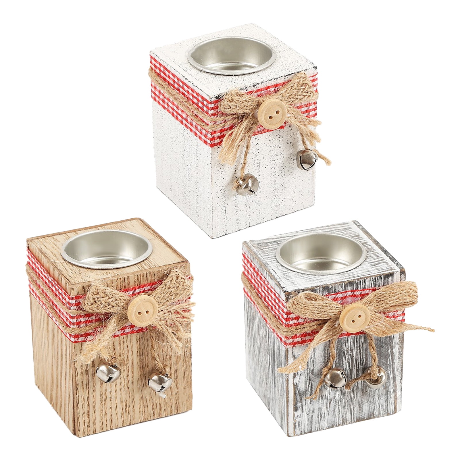 3Pcs Wood Tealight Candle Holder,Vintage Wooden Votive Tealight Holder