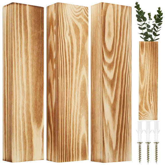 3Pcs Wood Wall Planter for indoor Plants Decorative Wood Wall Pocket Stylish Wood Hanging Vase 11.8×2.8×1.57 Inch Wood Wall Vase Wooden Pocket Vase for Dried Flowers and Faux Greenery Plants