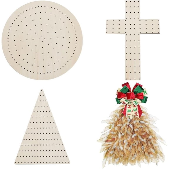 3Pcs Wood Wreath Board Frame Wooden Round Triangle Flower Wreath Boards with Holes DIY