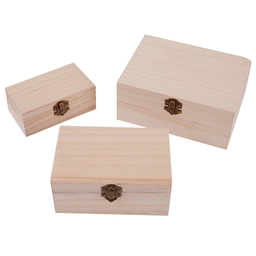 3x Wooden Box Hinged Jewelry Crafts Storage Case Container