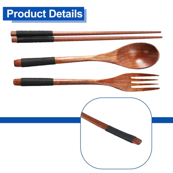3Pcs Wooden Flatware Set Wooden Portable Set Chopsticks Spoon Fork Tableware YIWEI