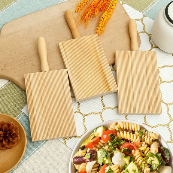 3Pcs Wooden Gnocchi Boards With Ridged Texture Reusable Cavatelli Pasta Boards Multipurpose Gnocchi Rolling Boards With Comfortable Handle for Gnocchi Pasta Dumplings Macaroni