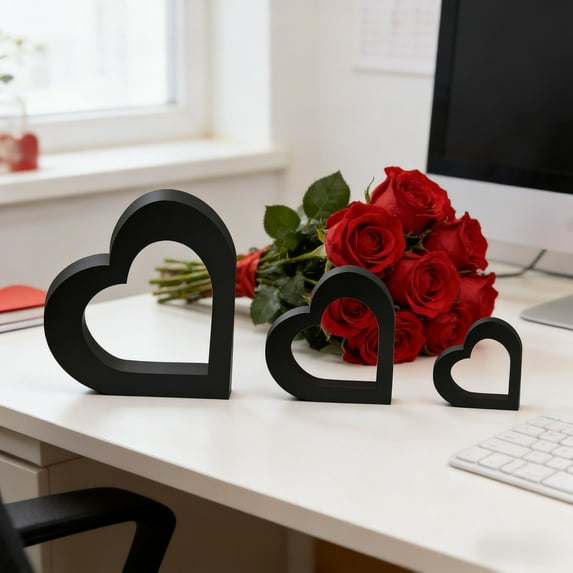 3Pcs Wooden Heart Shape Table Signs Love Decor for Home Farmhouse Table Centerpiece Decorations Tiered Tray Decoration Black