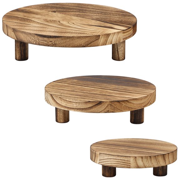 3Pcs Wooden Stool Display Stand 3 Sizes Wood Plant Stand Round Wood Riser with Removable Feet Holds up to 50lbs Wood Plant Riser Stand Practical Wood Plant Holder for Indoor Outdoor Home Patio Decor