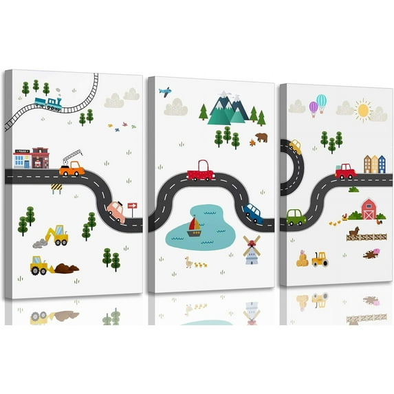 3Pcs Woodland Nursery Canvas Wall Art Cute Neutral Vintage Forest Wild Animals Bear Deer Fox Landscape Watercolor Painting Picture Wall Decor Poster Print Artwork for Baby Kids Room