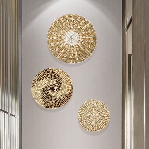 3Pcs Woven Wall Basket Seagrass Ornaments Handmade Art Wall Decor New