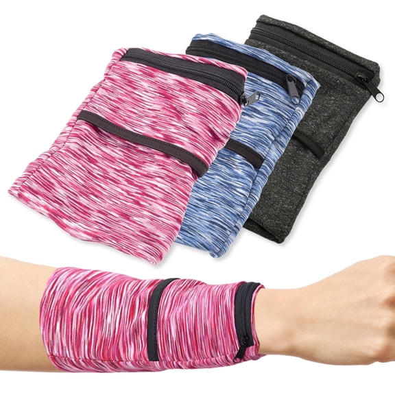 3Pcs Wrist Wallet with Zipper, Lightweight Phone Wristband for Running, Breathable Wrist Cell Phone Pouch with 2 Pockets, Wrist Phone Holder for Sports, Travel, Walking, Style B