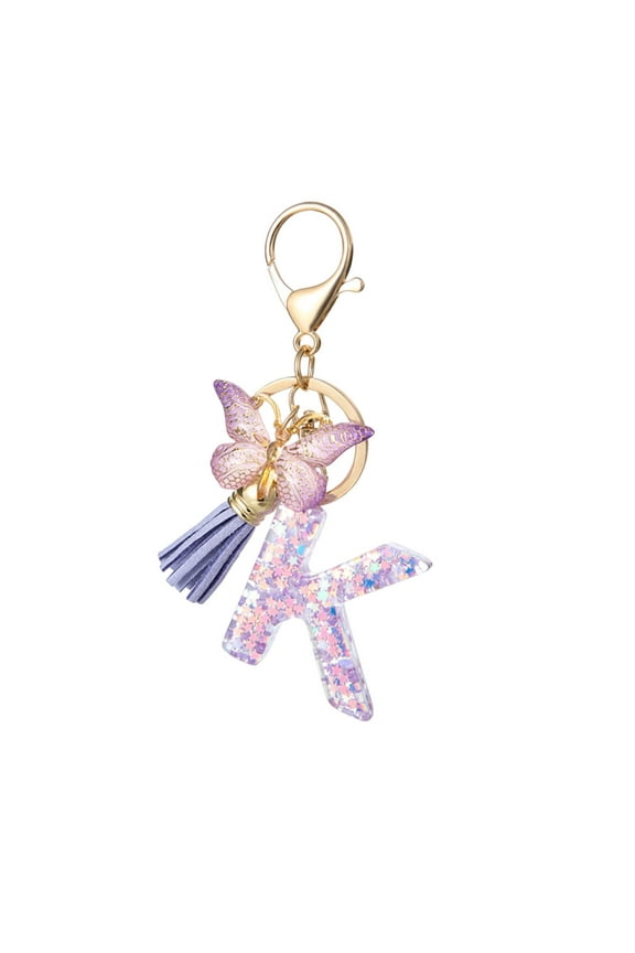 3Pcs A To Z Letter Keychain, RRJ A-Z Alphabet Resin Keychain Pendant, Gradient Purple Butterfly Tassel Charm for Women, Elegant Bag Accessory, Personalized Letter Initial Key Ring for Purse Backpack
