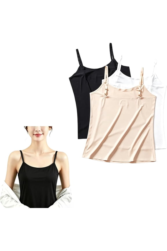 3Pcs camisolas para Mujer for Women Basic Spaghetti Straps Camisole Bra Cleavage Cover up for Low Neckline. Black