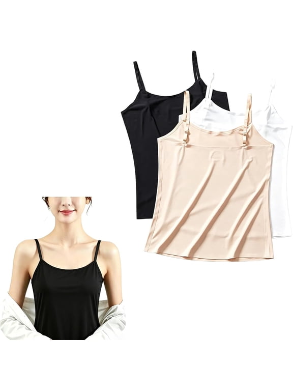 3Pcs camisolas para Mujer for Women Basic Spaghetti Straps Camisole Bra Cleavage Cover up for Low Neckline. Black
