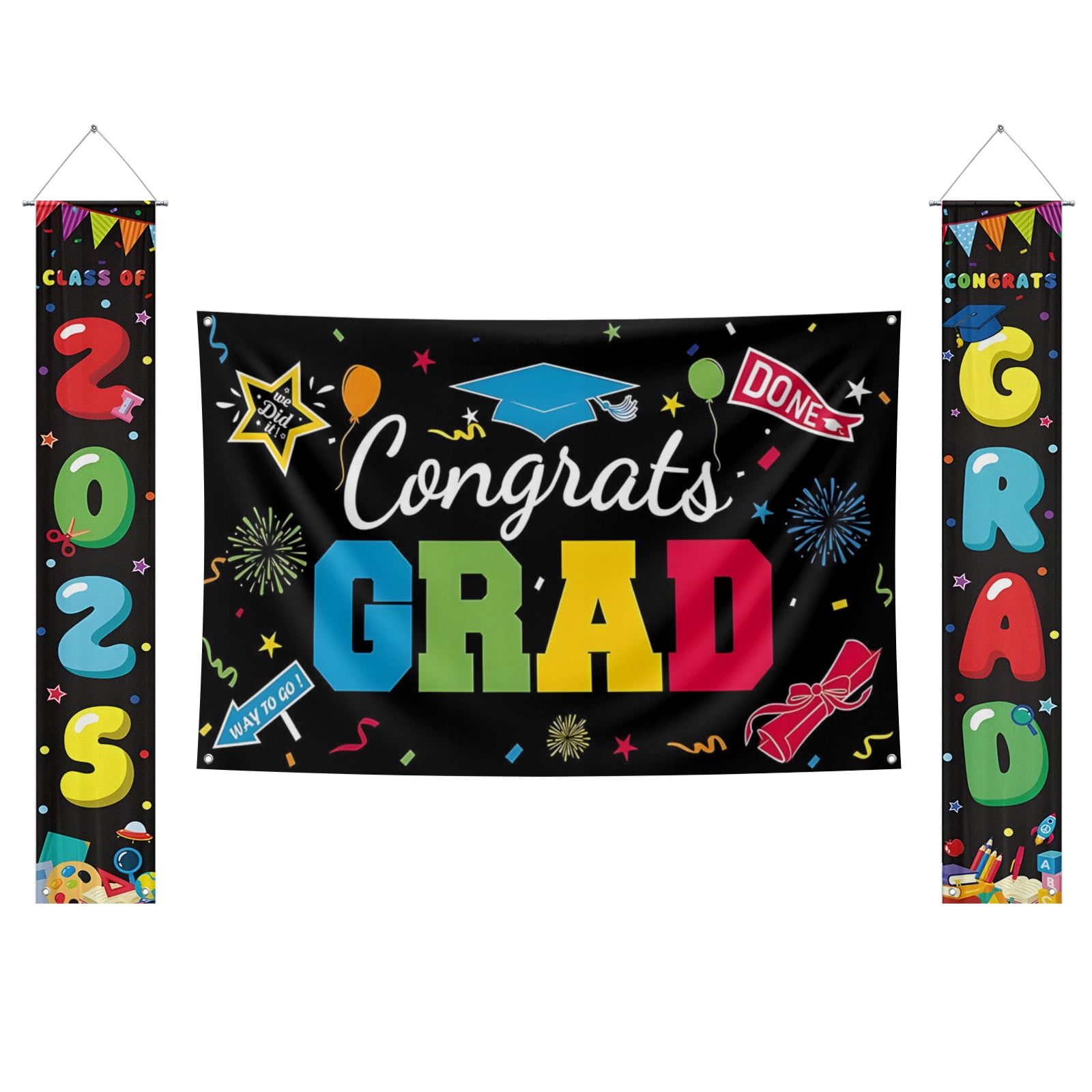 Prom 2025 Decorations Gold Congrats Grad Graduation Banner Black And ...