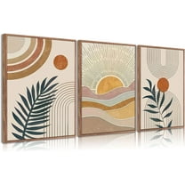 3Pcs d Boho Abstract Wall Art Orange Rainbow Sun Desert Minimalist Picture Mid-Century Modern Poster Prints Neutral Botanical Geometric Canvas Painting Wall Decor for Living Room16L x 12W