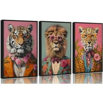 3Pcs d Funky Animals Canvas Wall Art Maximalist Wall Decor Pictures Trendy Tiger Lion Leopard Posters Prints Eclectic Preppy y2k Aesthetic Room Decor for Apartment Dorm Decoration 16x24in