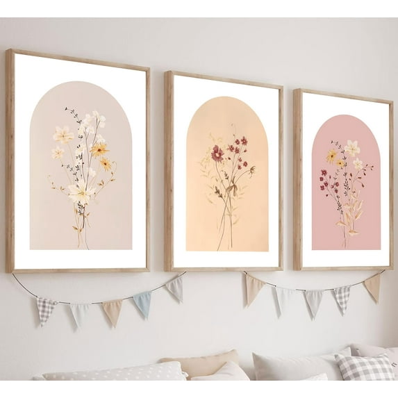 3Pcs d Watercolor Wildflower Wall Art Pictures Neutral Botanical Floral Wall Decor Vintage Boho Flowers Bouquet Painting Minimalist Canvas Posters Prints for Living Room Bedroom 12x16in