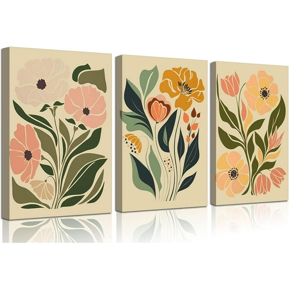 3Pcs d Watercolor Wildflower Wall Art Pictures Neutral Botanical Floral Wall Decor Vintage Boho Flowers Bouquet Painting Minimalist Canvas Posters Prints for Living Room Bedroom 16x24in