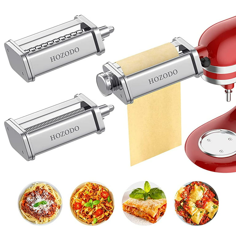 3Pcs for Pasta Attachment by HOZODO, Pasta Attachment for KitchenAid Mixer,  Includes Pasta Sheet Roller, Spaghetti Fettuccine Cutter 