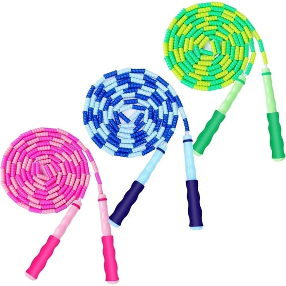 3Pcs of Jump Rope Colorful 9ft Adjustable Length Beaded Segment Kids Adult Fitness