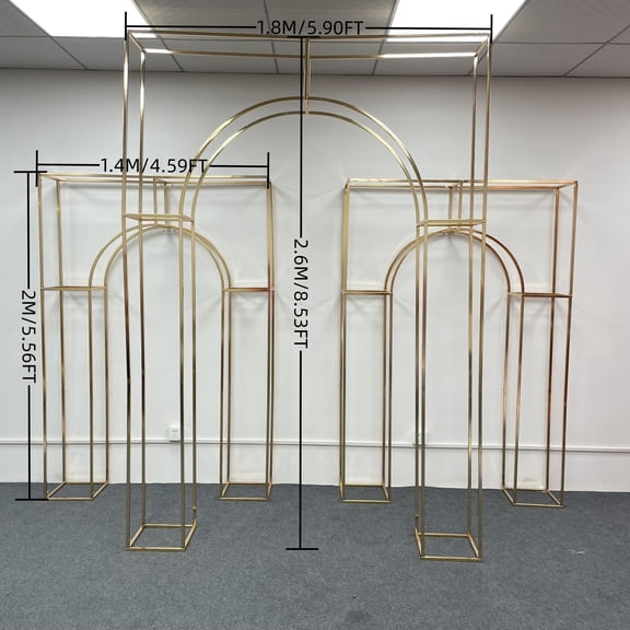 3Pcs of set Wrought Iron Screen Arches, Gold Plated Frame, Wedding Backdrop Decor, Geometry Flower Stand, Gilded Shelf,