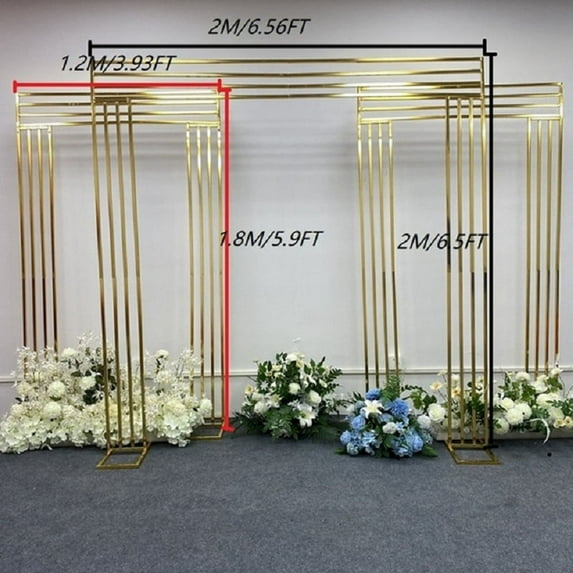 3Pcs of set Wrought Iron Screen Arches, Gold Plated Frame, Wedding Backdrop Decor, Geometry Flower Stand, Gilded Shelf,