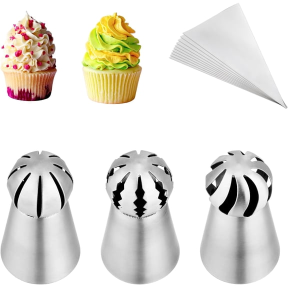 for 3Pcs/set Ball Russian Piping Tips,Stainless Steel Russian Piping Tips with 10Pcs Disposable Piping Bags,Cake Icing Nozzles Flower Cake Decorating Tips Kit For Baking